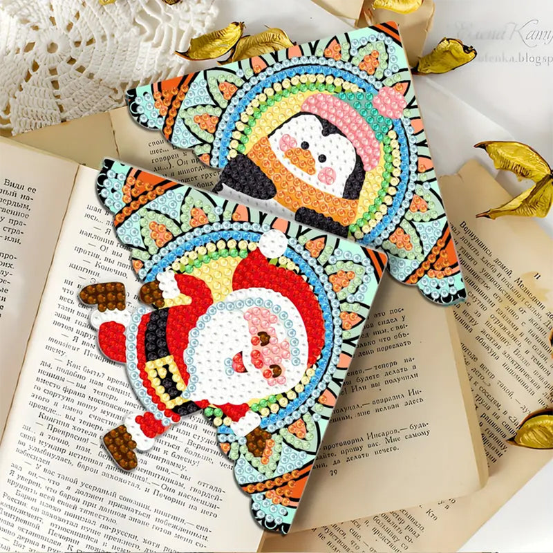 4Pcs Cute Christmas Animals PU Corner Cover Bookmark Diamond Painting Kits