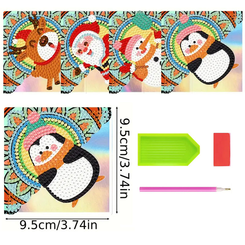 4Pcs Cute Christmas Animals PU Corner Cover Bookmark Diamond Painting Kits