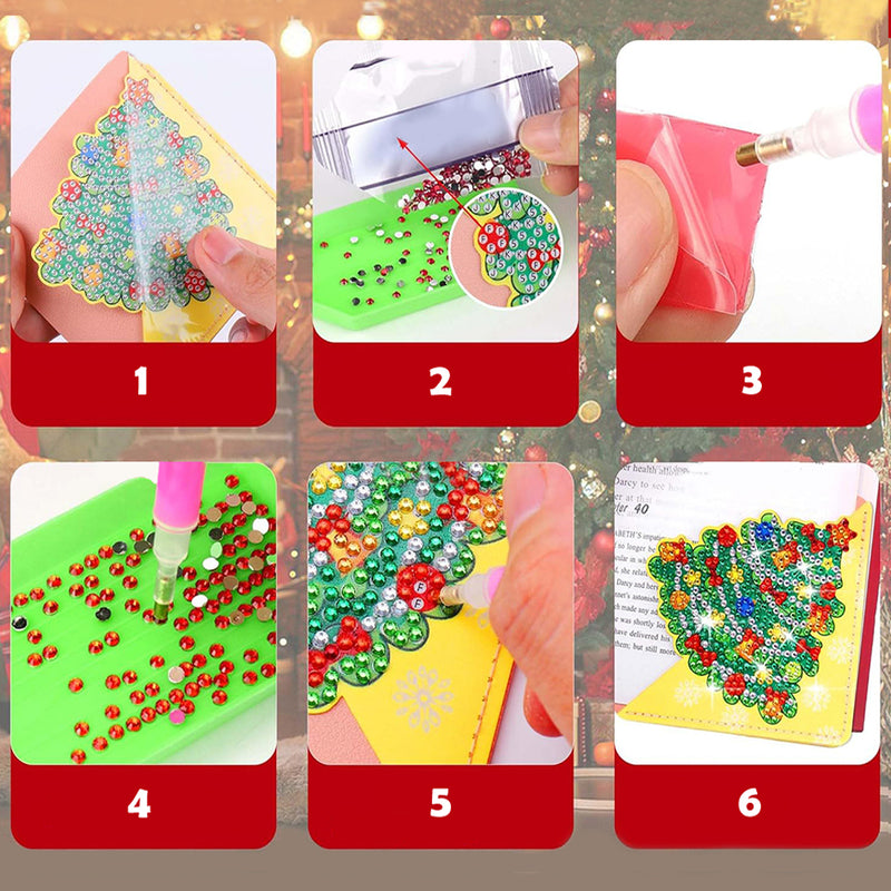 4Pcs Merry Christmas PU Corner Cover Bookmark Diamond Painting Kits