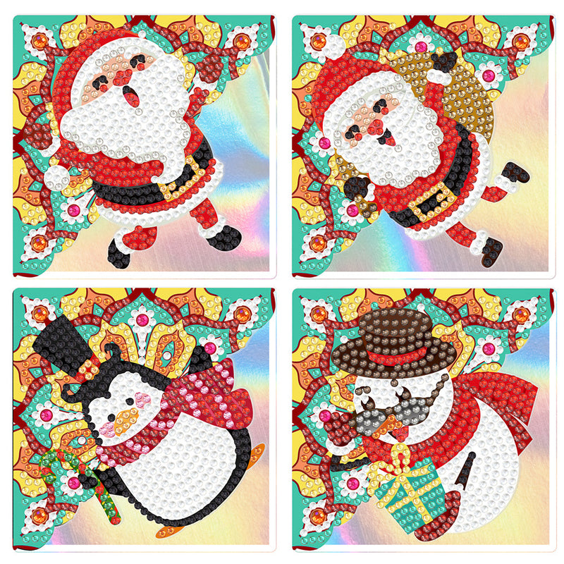 4Pcs Christmas Cheer PU Corner Cover Bookmark Diamond Painting Kits