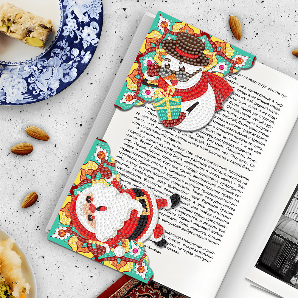 4Pcs Christmas Cheer PU Corner Cover Bookmark Diamond Painting Kits