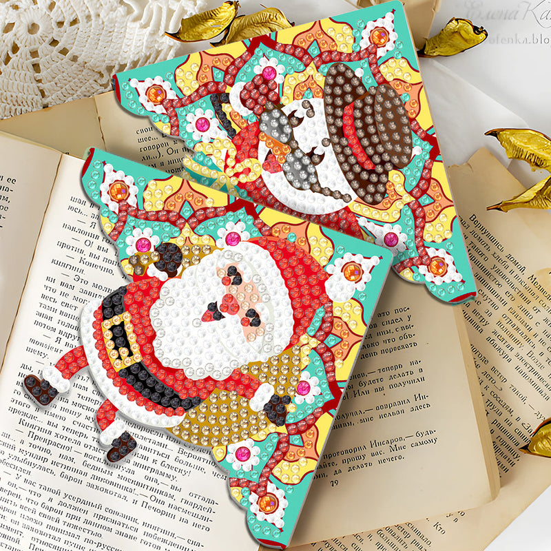 4Pcs Christmas Cheer PU Corner Cover Bookmark Diamond Painting Kits