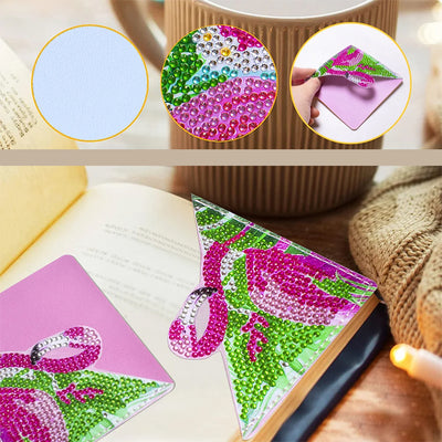 6Pcs Pink Flamingo PU Corner Cover Bookmark Diamond Painting Kits