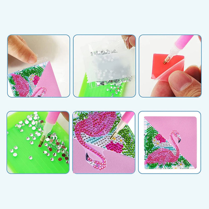 6Pcs Pink Flamingo PU Corner Cover Bookmark Diamond Painting Kits