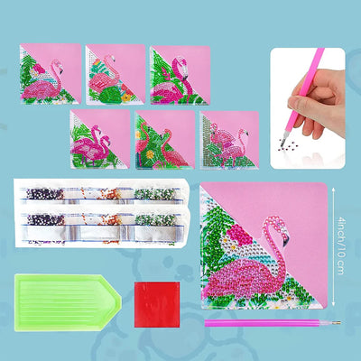 6Pcs Pink Flamingo PU Corner Cover Bookmark Diamond Painting Kits