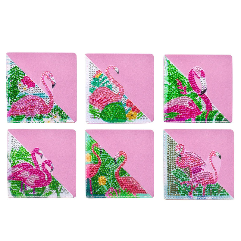 6Pcs Pink Flamingo PU Corner Cover Bookmark Diamond Painting Kits