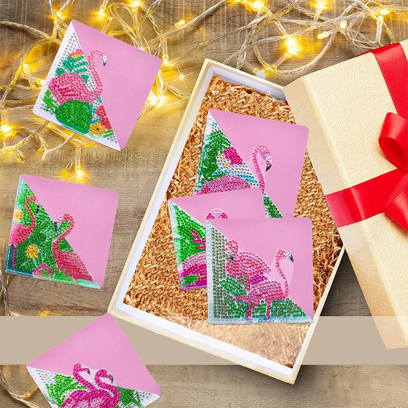 6Pcs Pink Flamingo PU Corner Cover Bookmark Diamond Painting Kits