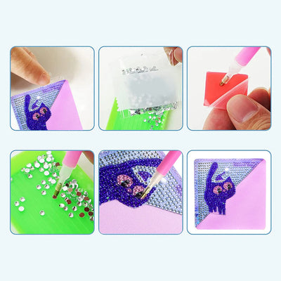 6Pcs Funny Cats PU Corner Cover Bookmark Diamond Painting Kits