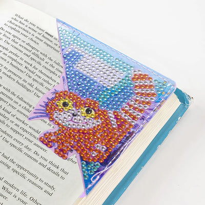 6Pcs Funny Cats PU Corner Cover Bookmark Diamond Painting Kits