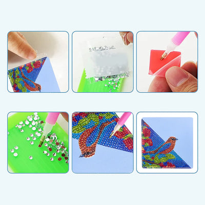 4Pcs Lovely Birds PU Corner Cover Bookmark Diamond Painting Kits