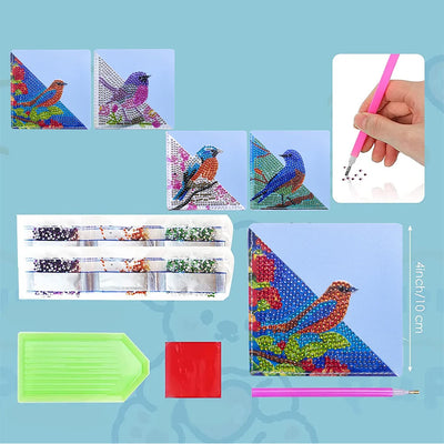 4Pcs Lovely Birds PU Corner Cover Bookmark Diamond Painting Kits