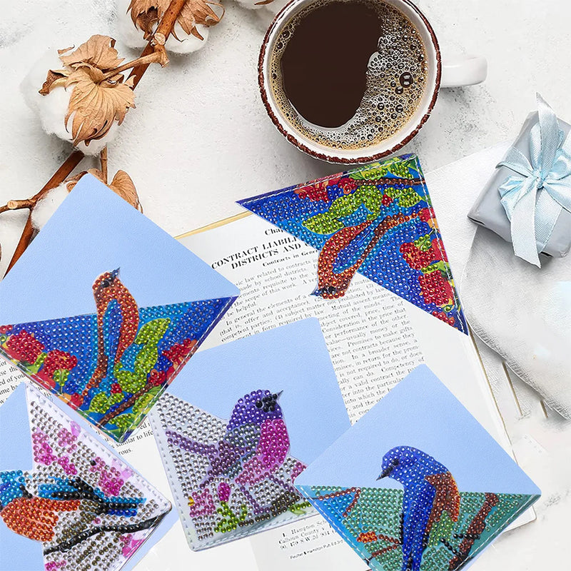 4Pcs Lovely Birds PU Corner Cover Bookmark Diamond Painting Kits