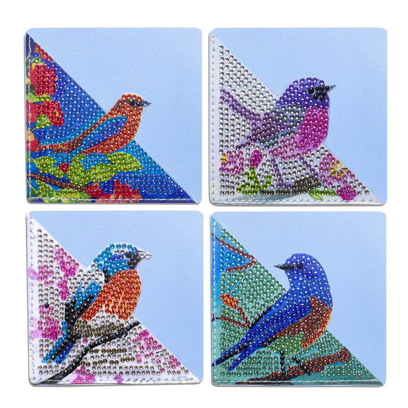 4Pcs Lovely Birds PU Corner Cover Bookmark Diamond Painting Kits