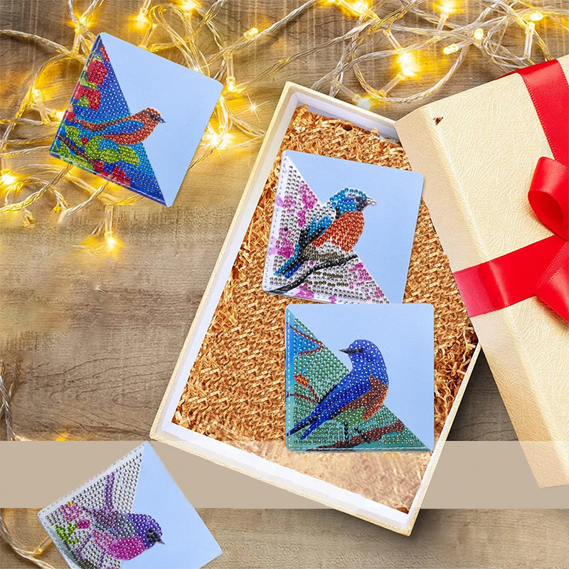 4Pcs Lovely Birds PU Corner Cover Bookmark Diamond Painting Kits