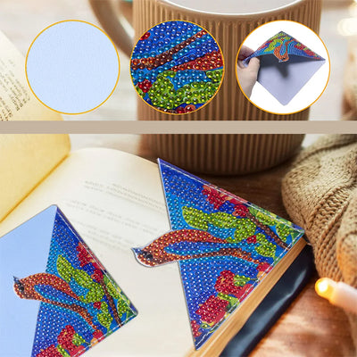 4Pcs Lovely Birds PU Corner Cover Bookmark Diamond Painting Kits