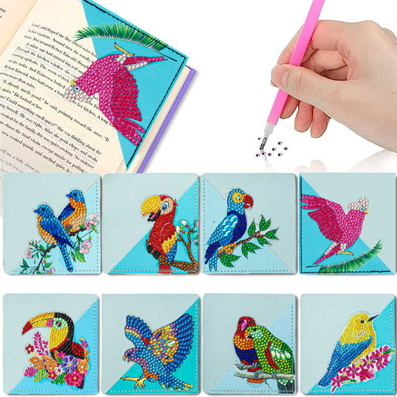 8Pcs Parrot and Bird PU Corner Cover Bookmark Diamond Painting Kits