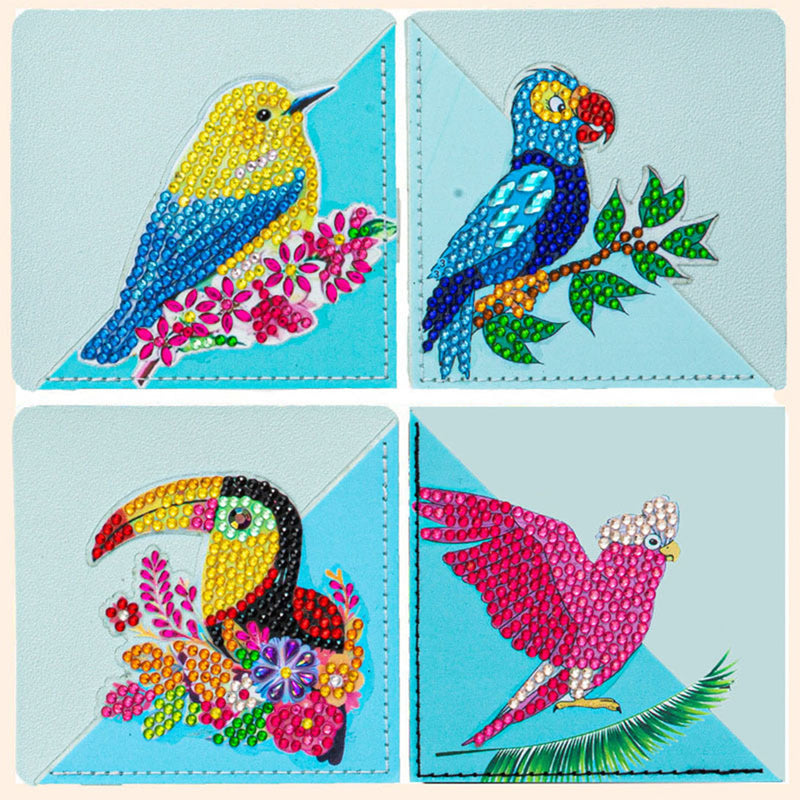 8Pcs Parrot and Bird PU Corner Cover Bookmark Diamond Painting Kits