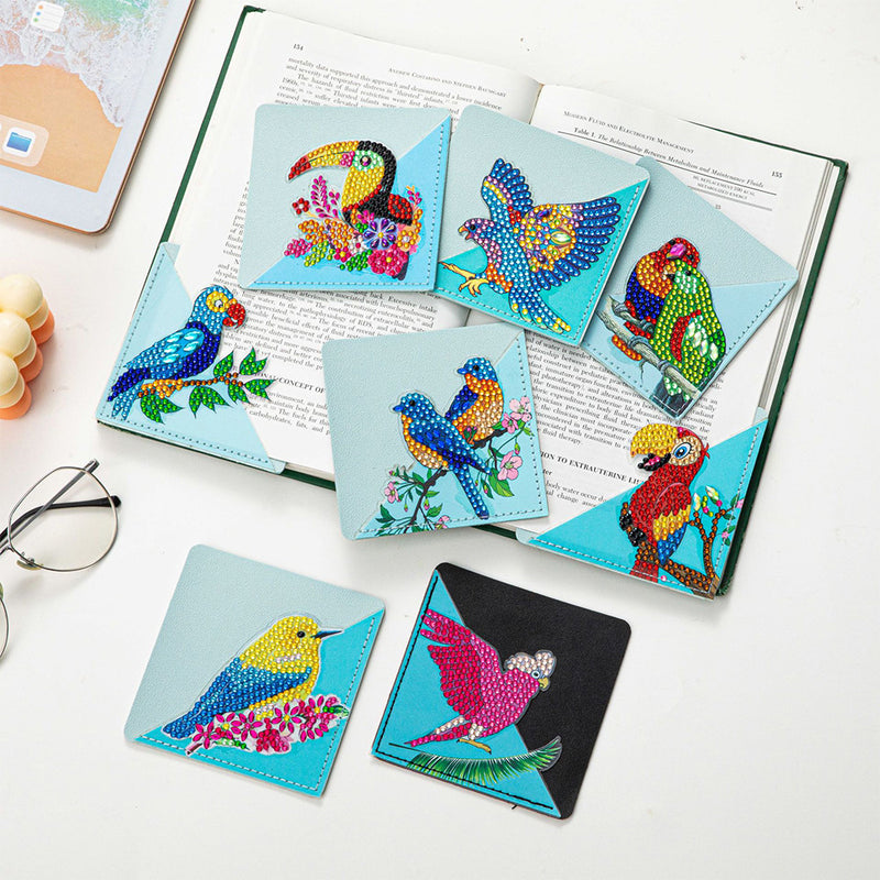 8Pcs Parrot and Bird PU Corner Cover Bookmark Diamond Painting Kits