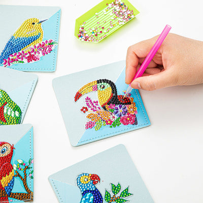 8Pcs Parrot and Bird PU Corner Cover Bookmark Diamond Painting Kits