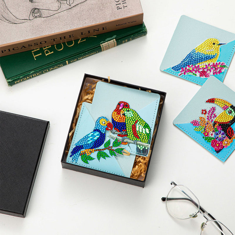 8Pcs Parrot and Bird PU Corner Cover Bookmark Diamond Painting Kits