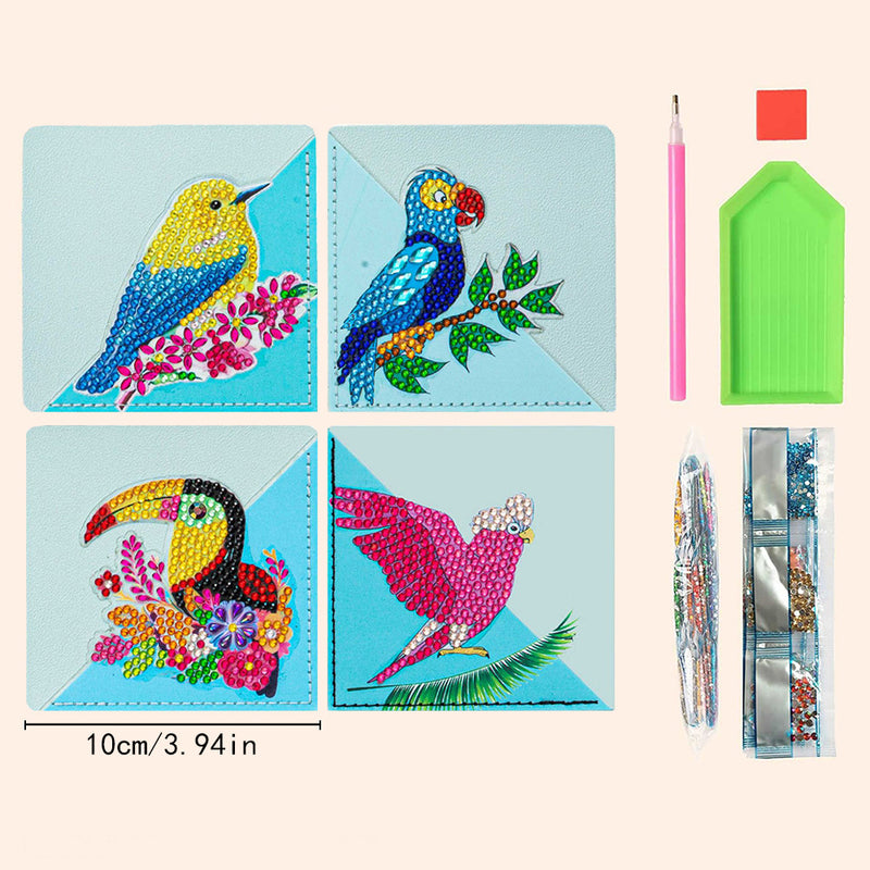 8Pcs Parrot and Bird PU Corner Cover Bookmark Diamond Painting Kits