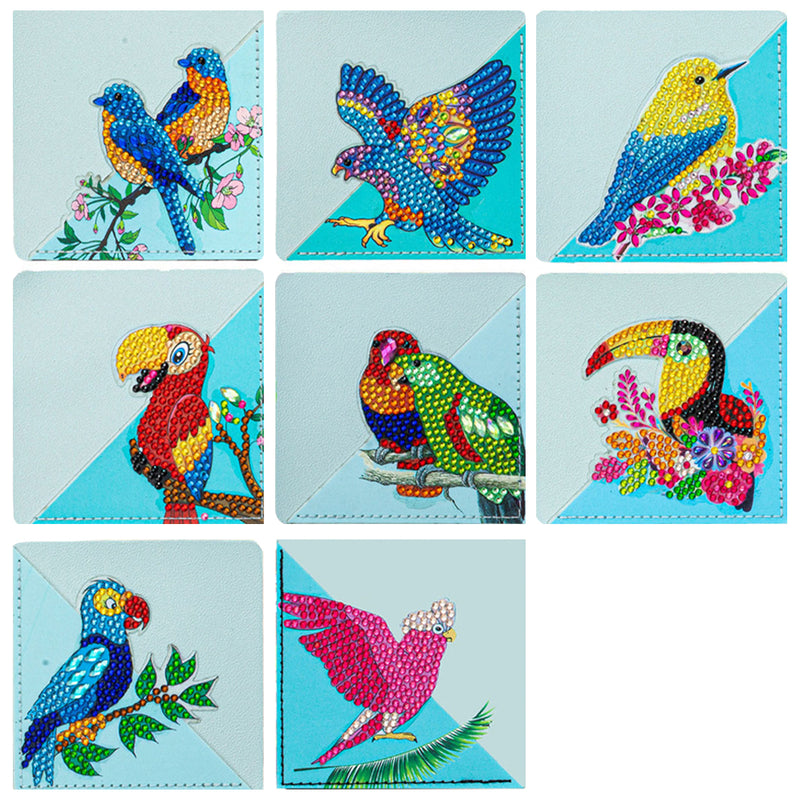 8Pcs Parrot and Bird PU Corner Cover Bookmark Diamond Painting Kits