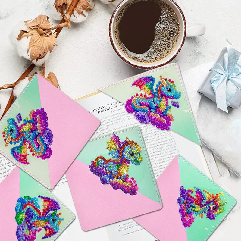 4Pcs Colorful Flying Dragon PU Corner Cover Bookmark Diamond Painting Kits