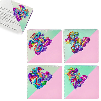 4Pcs Colorful Flying Dragon PU Corner Cover Bookmark Diamond Painting Kits