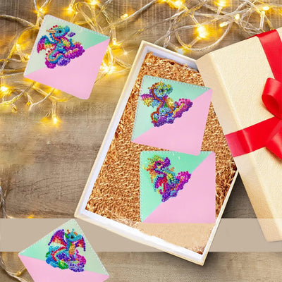 4Pcs Colorful Flying Dragon PU Corner Cover Bookmark Diamond Painting Kits