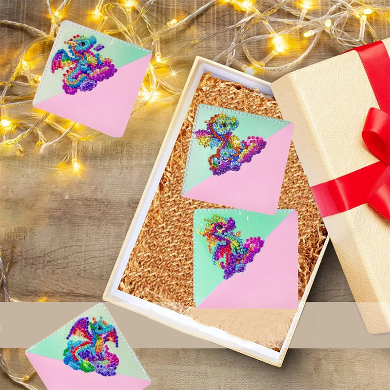 4Pcs Colorful Flying Dragon PU Corner Cover Bookmark Diamond Painting Kits