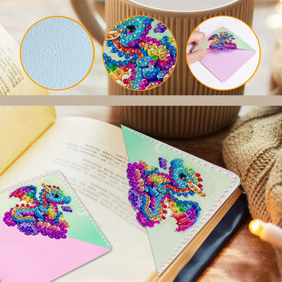 4Pcs Colorful Flying Dragon PU Corner Cover Bookmark Diamond Painting Kits