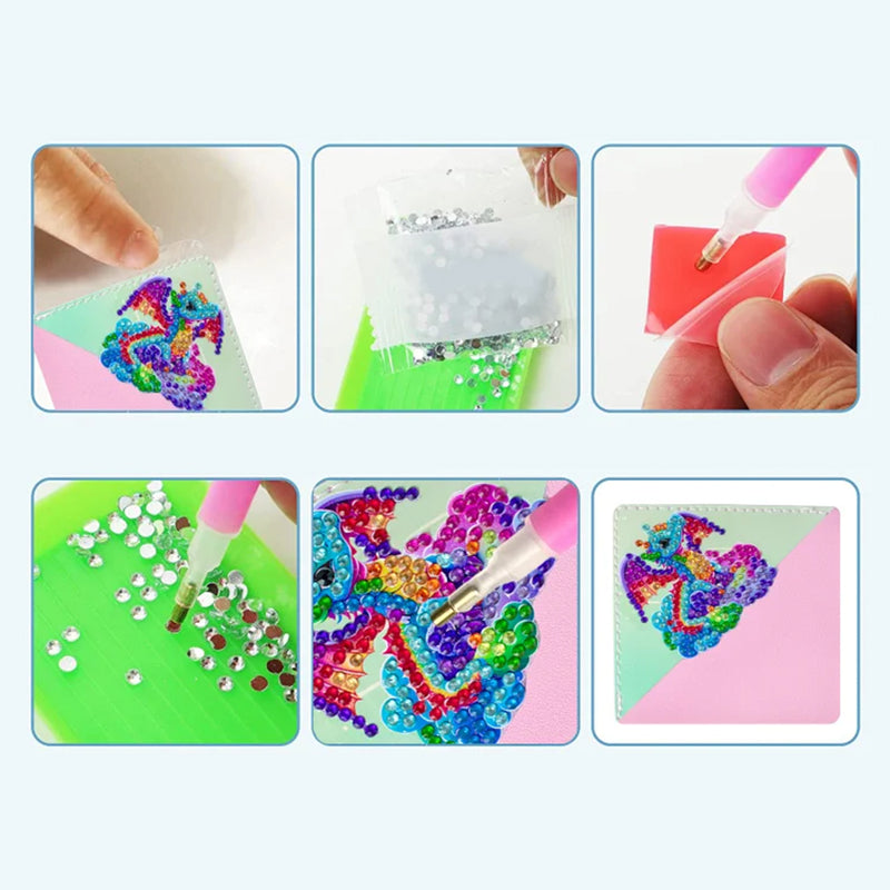 4Pcs Colorful Flying Dragon PU Corner Cover Bookmark Diamond Painting Kits