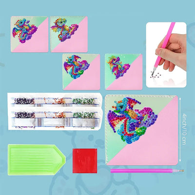 4Pcs Colorful Flying Dragon PU Corner Cover Bookmark Diamond Painting Kits