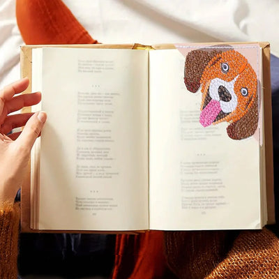 4Pcs Cute Smiling Dog PU Corner Cover Bookmark Diamond Painting Kits