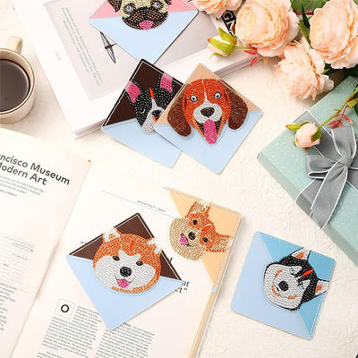 10Pcs Cute Smiling Dog PU Corner Cover Bookmark Diamond Painting Kits