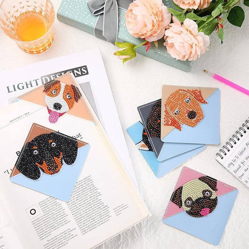 10Pcs Cute Smiling Dog PU Corner Cover Bookmark Diamond Painting Kits