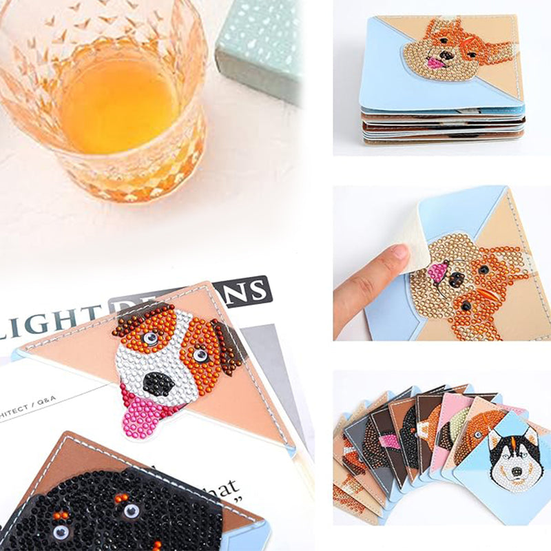 10Pcs Cute Smiling Dog PU Corner Cover Bookmark Diamond Painting Kits