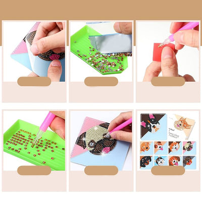 10Pcs Cute Smiling Dog PU Corner Cover Bookmark Diamond Painting Kits