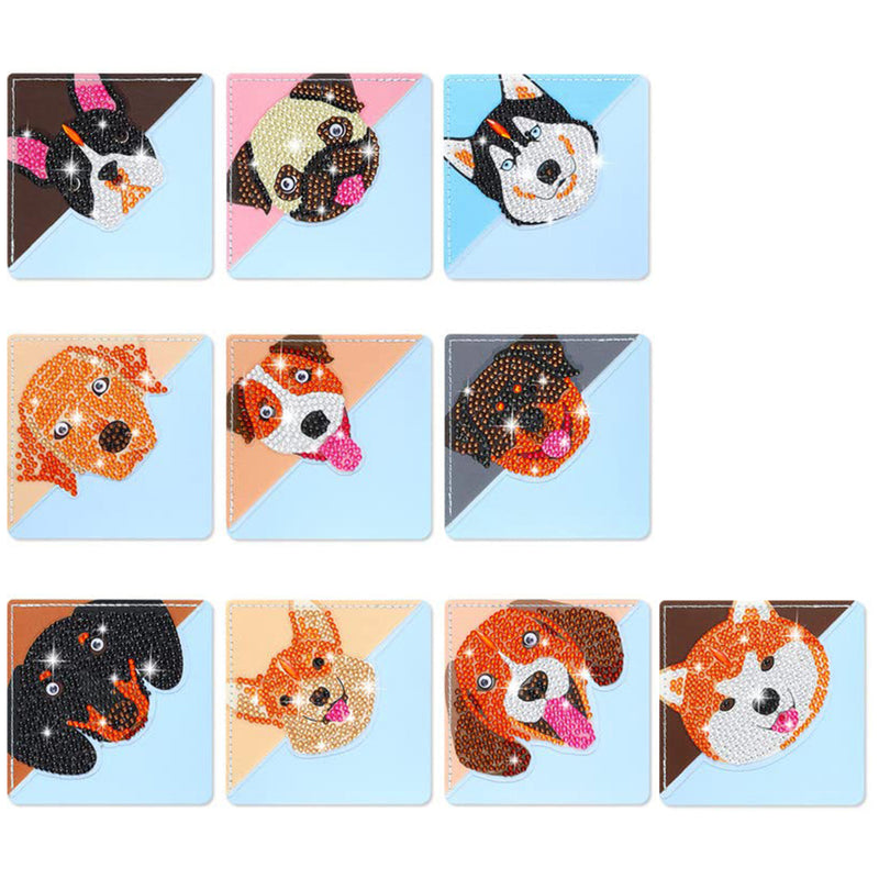 10Pcs Cute Smiling Dog PU Corner Cover Bookmark Diamond Painting Kits