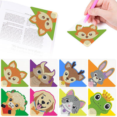 8pcs Happy Animals PU Corner Cover Bookmark Diamond Painting Kits