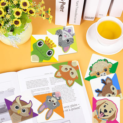 8pcs Happy Animals PU Corner Cover Bookmark Diamond Painting Kits