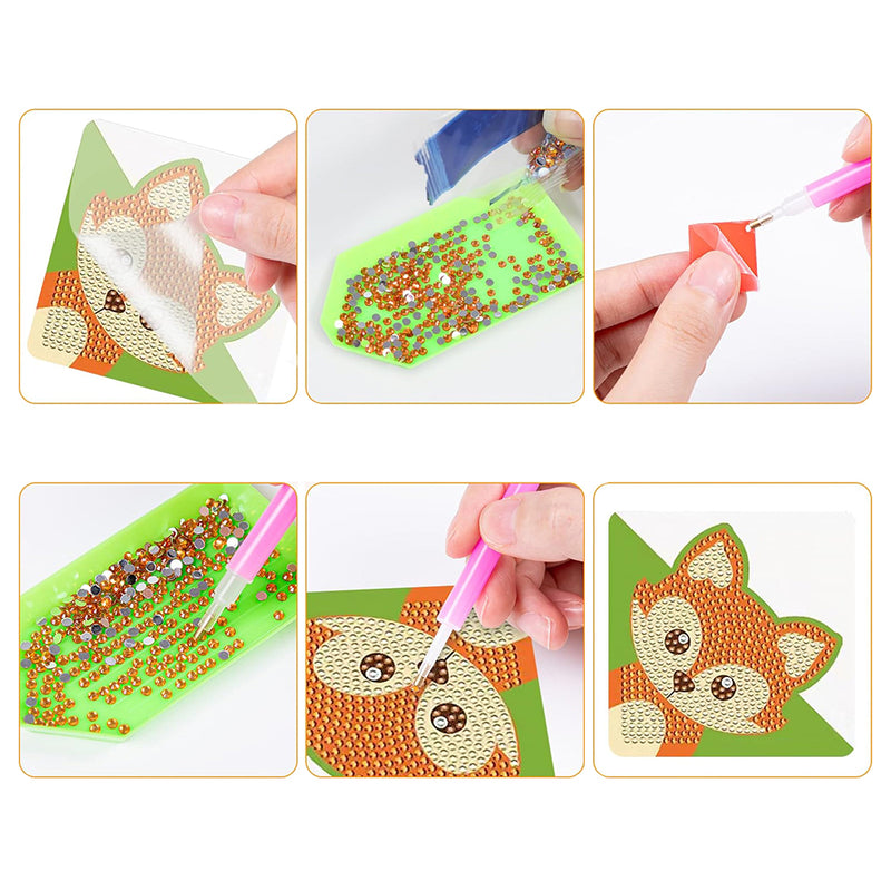 8pcs Happy Animals PU Corner Cover Bookmark Diamond Painting Kits