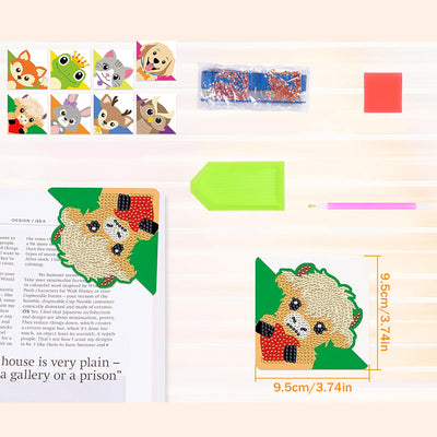 8pcs Happy Animals PU Corner Cover Bookmark Diamond Painting Kits