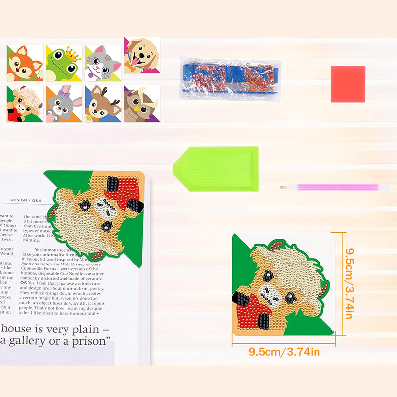 8pcs Happy Animals PU Corner Cover Bookmark Diamond Painting Kits