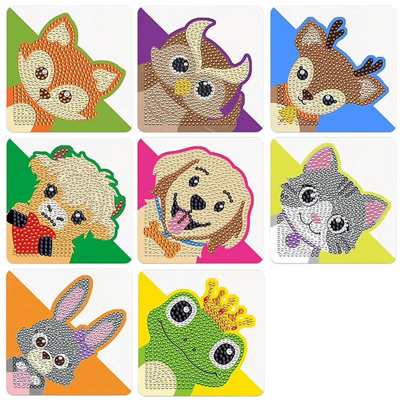 8pcs Happy Animals PU Corner Cover Bookmark Diamond Painting Kits