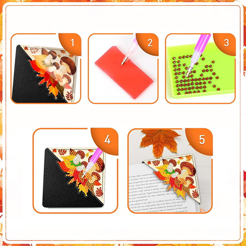 12Pcs Hello Fall PU Corner Cover Bookmark Diamond Painting Kits