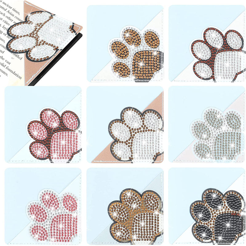 8Pcs Cute Animal Paw PU Corner Cover Bookmark Diamond Painting Kits