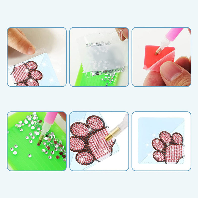 8Pcs Cute Animal Paw PU Corner Cover Bookmark Diamond Painting Kits