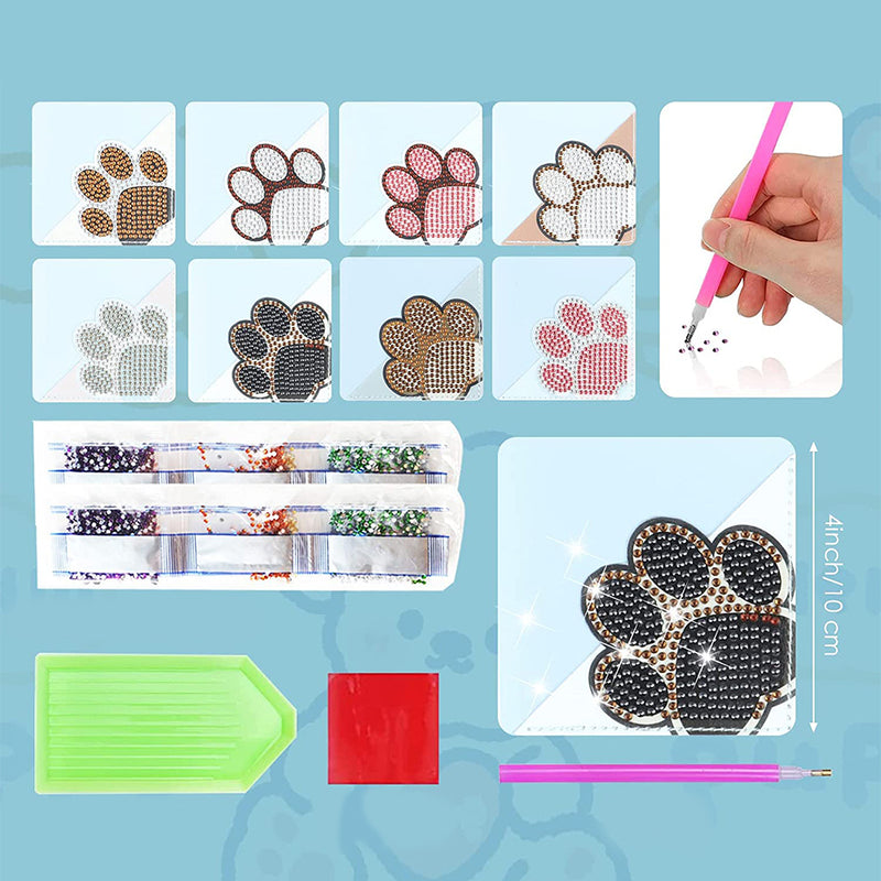 8Pcs Cute Animal Paw PU Corner Cover Bookmark Diamond Painting Kits