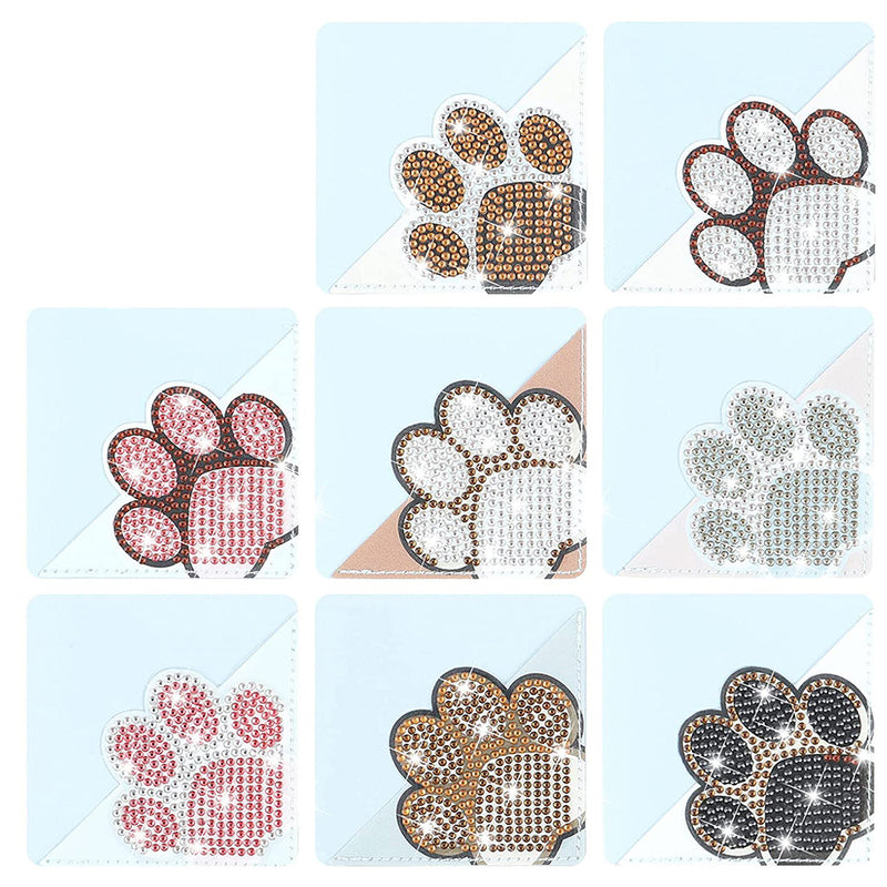 8Pcs Cute Animal Paw PU Corner Cover Bookmark Diamond Painting Kits